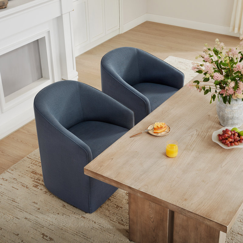 Myers Caster Dining Chair, Effie Indigo Performance Linen