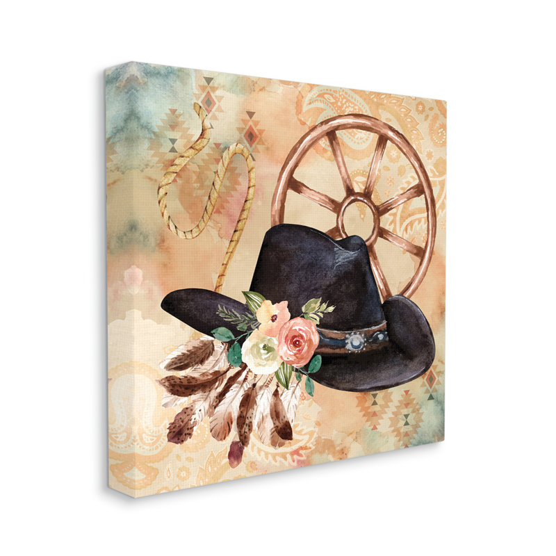 «Southwestern Hat Floral Paisley» par ND Art - impression, H 17 po x l 17 po x P 1,5 po, Toile tendue