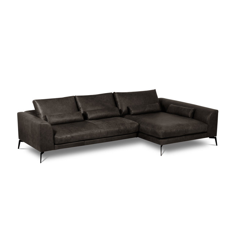 Houston Full Grain Leather Corner Sofa, Right Hand Facing, Dark Brown