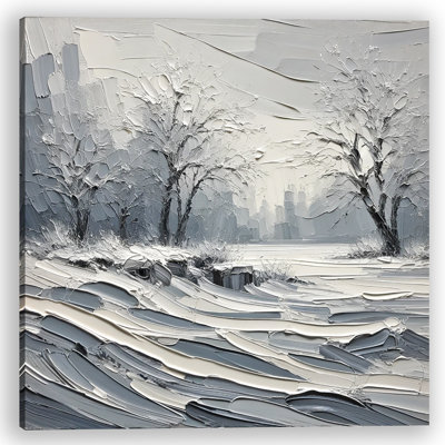 Urban Frost: paysage urbain de style empâtement avec arbres hivernaux - impression sur toile tendue