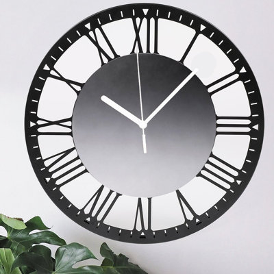 10" Round Iron Wall Clock with Silent Quartz Movement, Roman Numerals, UV-Printed Design