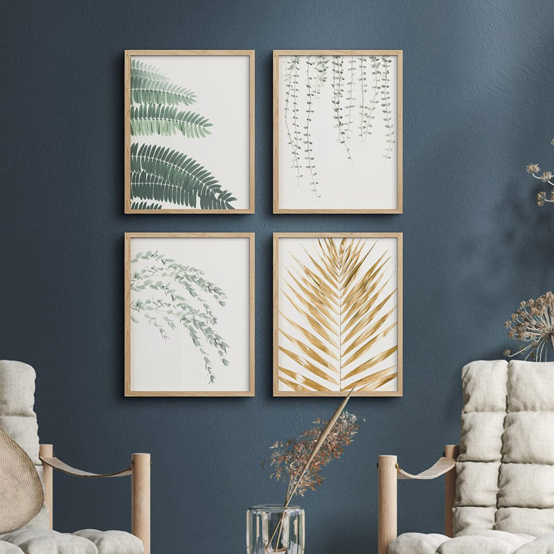 «Green Gold Forest», ensemble de 4 impressions murales collage sur feuilles, impression encadrée sur papier, 4 pièces