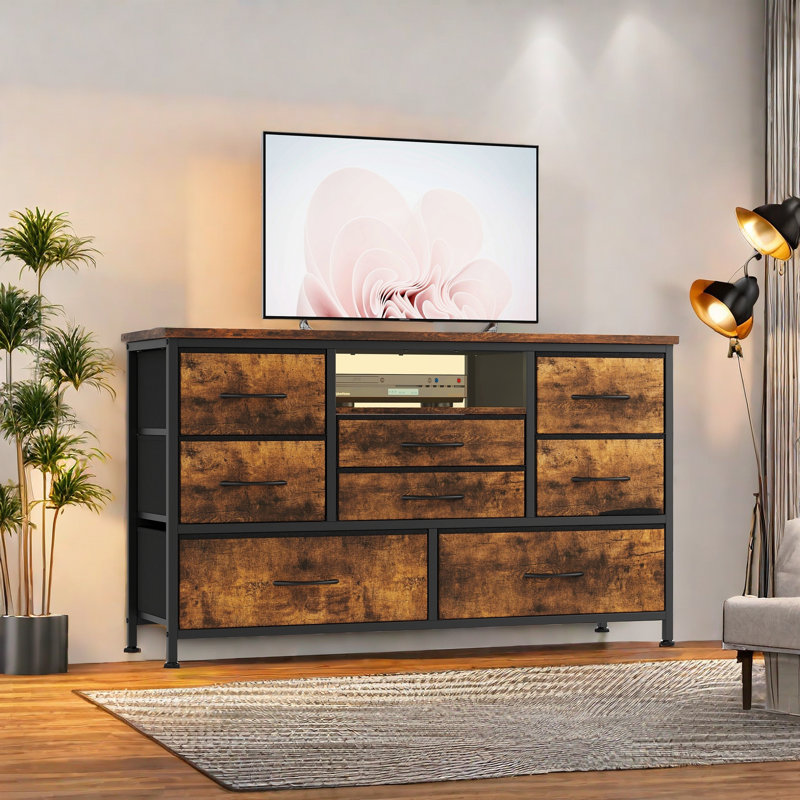 8 Dresser Tv Stand With Power Outlet & Led, Dresser For Bedroom With 8 Deep Drawers, Wide Console Table For Living Room, Entryway