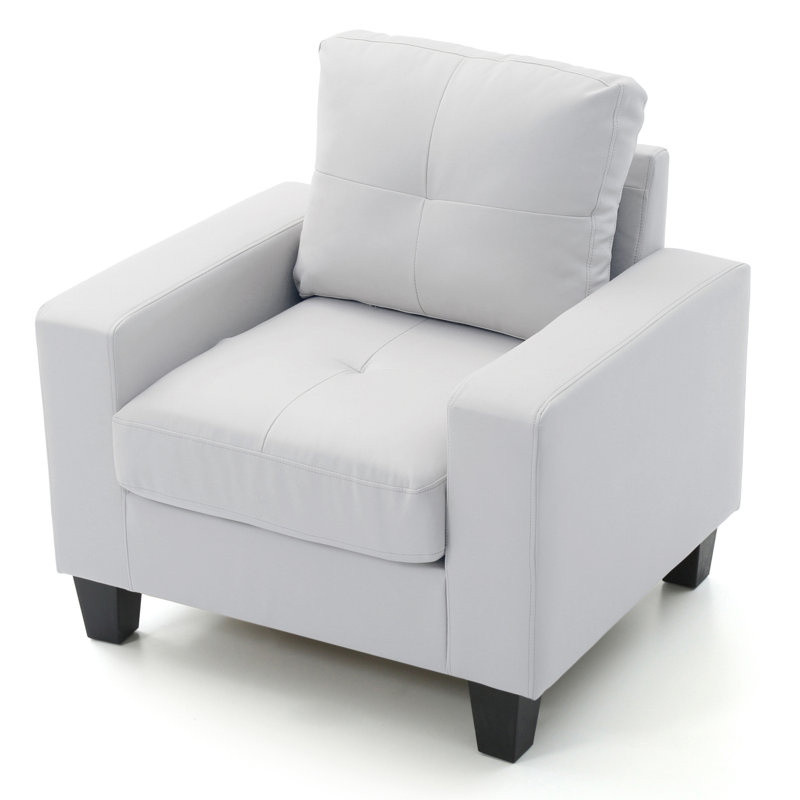 Mucci W Polyester Armchair, Modern Club Chair, White Faux Leather