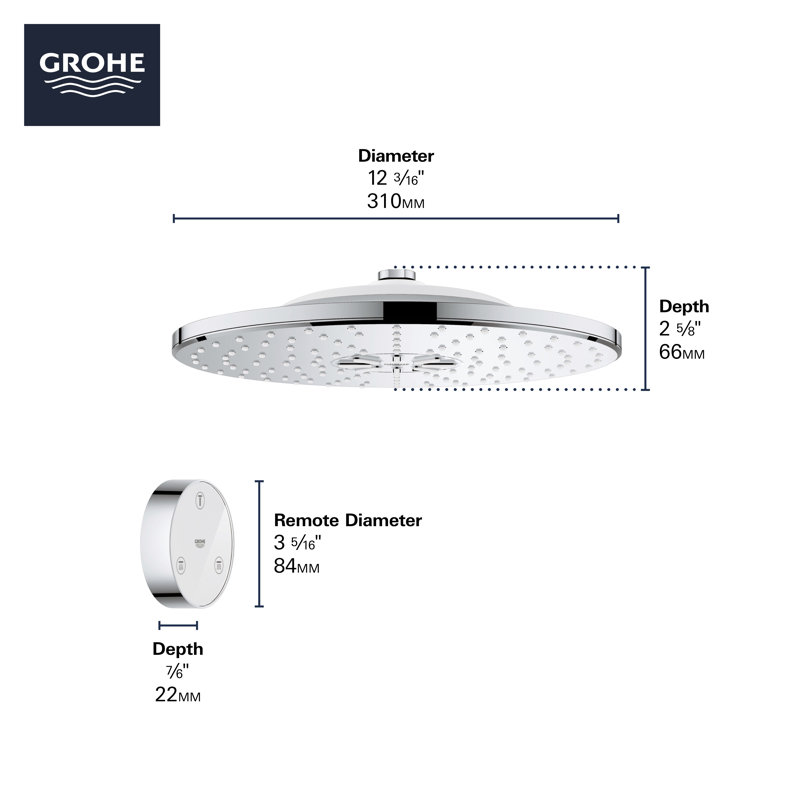 Pulse Rain 12" Chrome Wall-Mounted Adjustable Shower Head