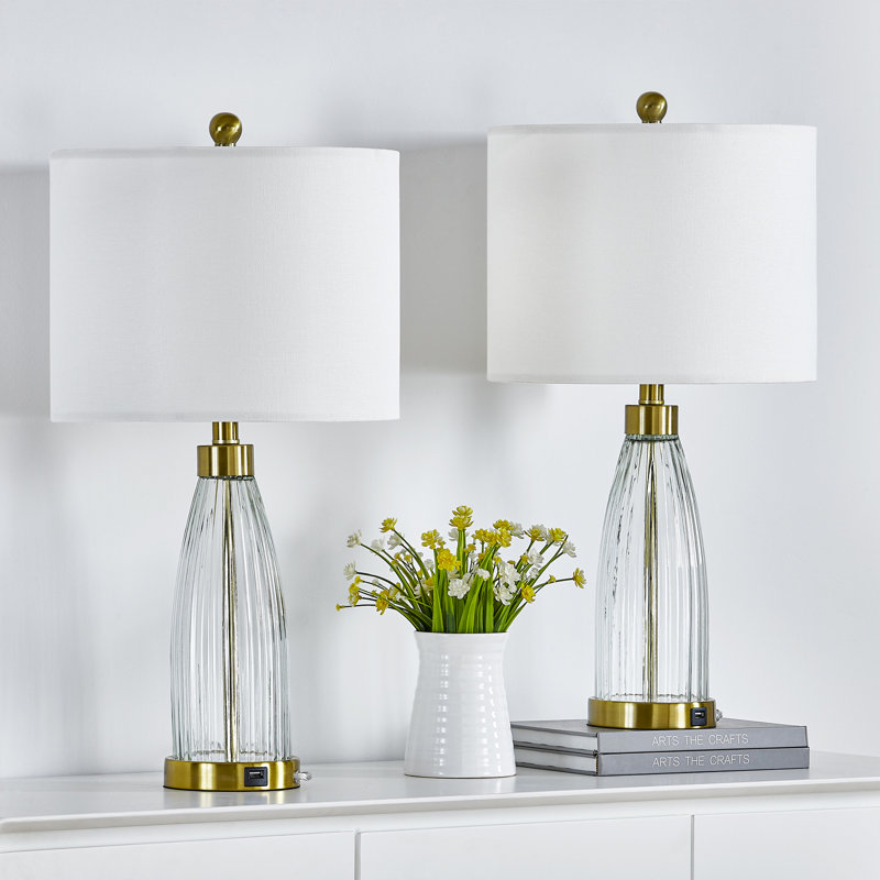 Aadyn 25'' Metal Glass USB Table Lamp, Gold