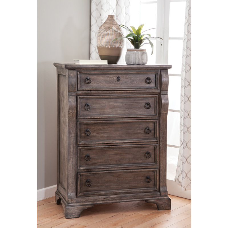 Dunham 40'' W 5 - Drawer Dresser, Rustic Charcoal