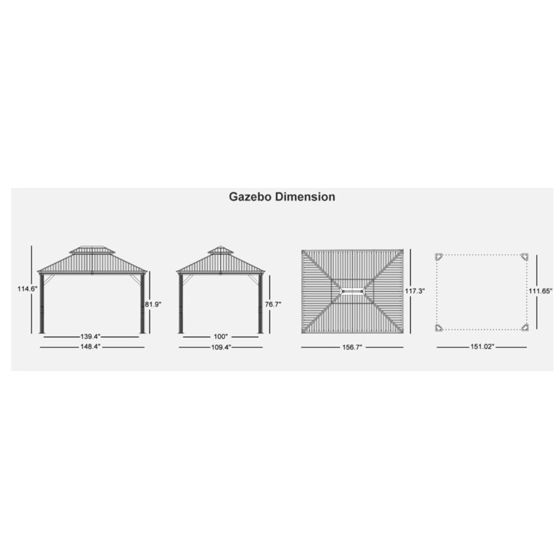 Metal Roof with Light 13 Ft. W x 10 Ft. D Aluminum Patio Gazebo