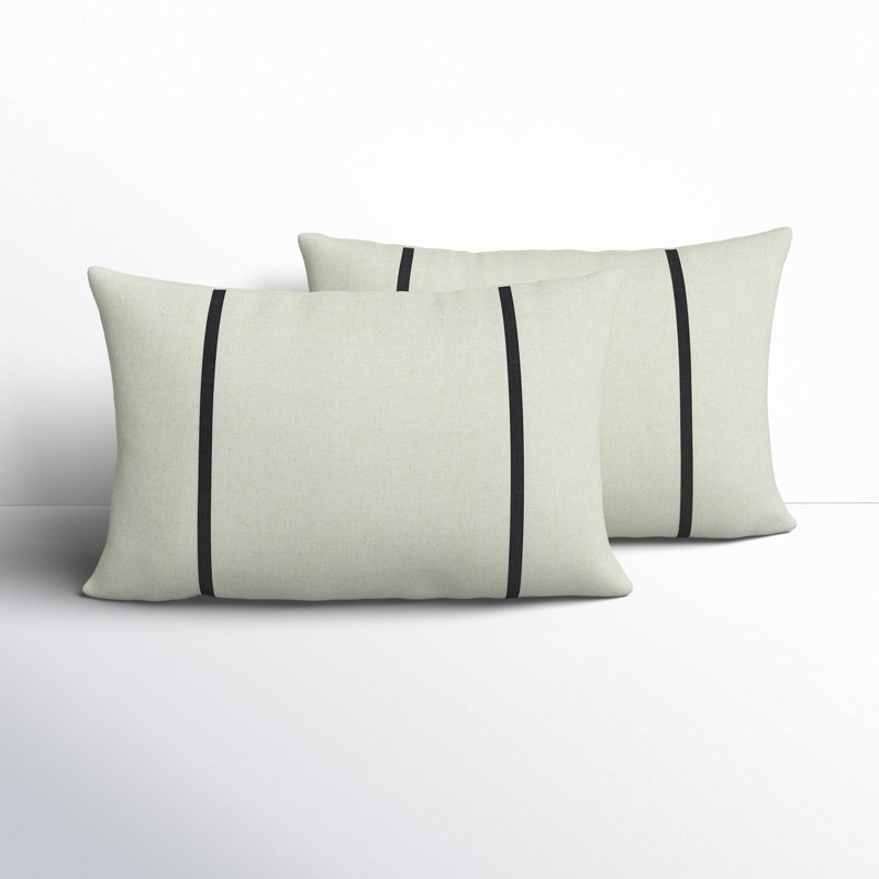Furston Striped Outdoor Reversible Throw Pillow, White/Black, 12" x 24"