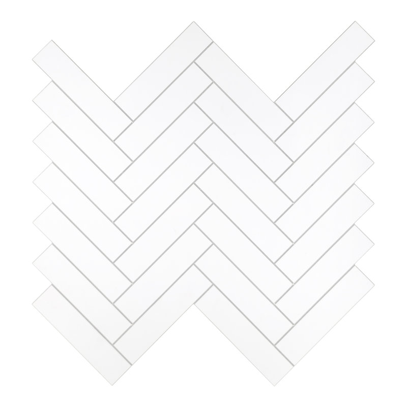 12.4" x 13" Herringbone Stone Composite Peel & Stick Mosaic Tile, White Matte