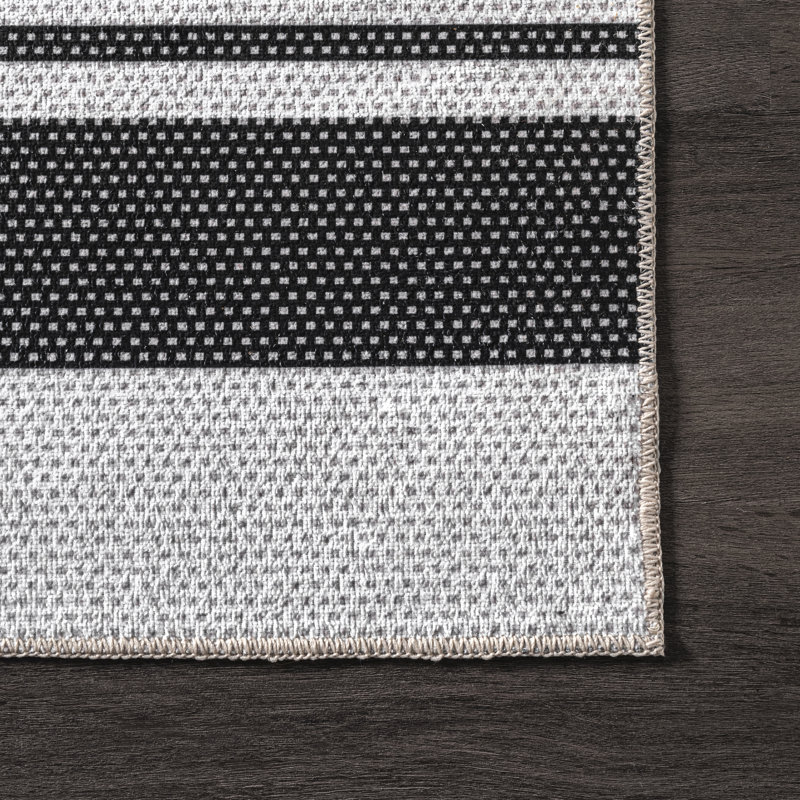 Lena SpinClean Machine Washable Striped Area Rug, Round 6'