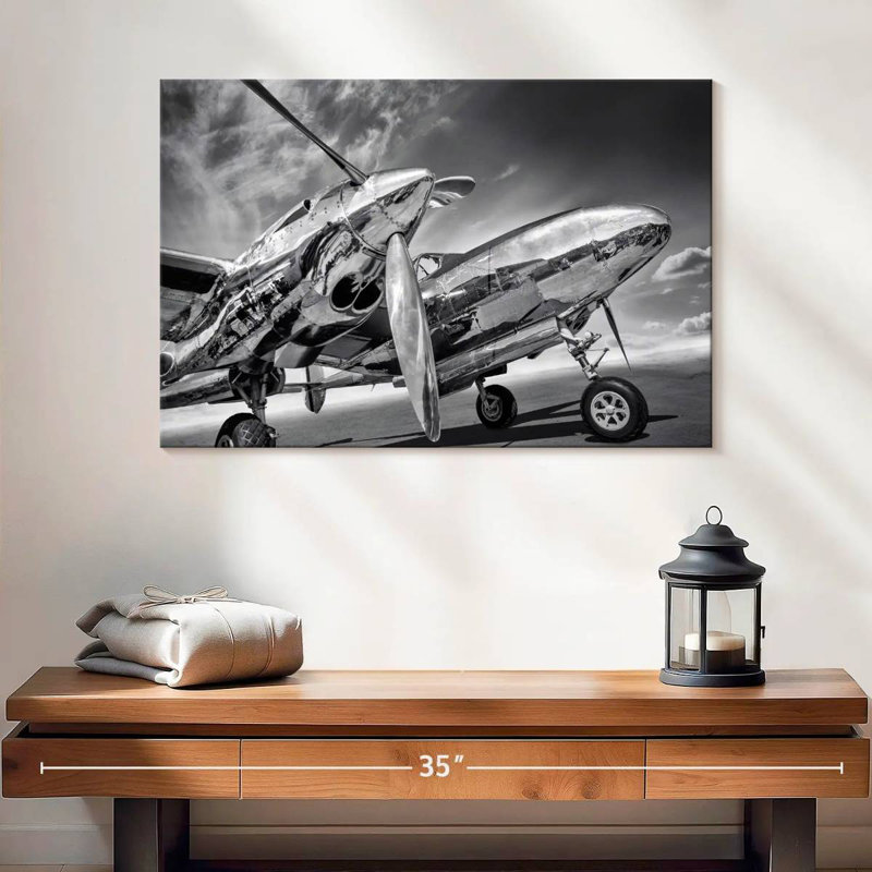 Mehar Monochrome Silver Plane, 16" H x 24" W
