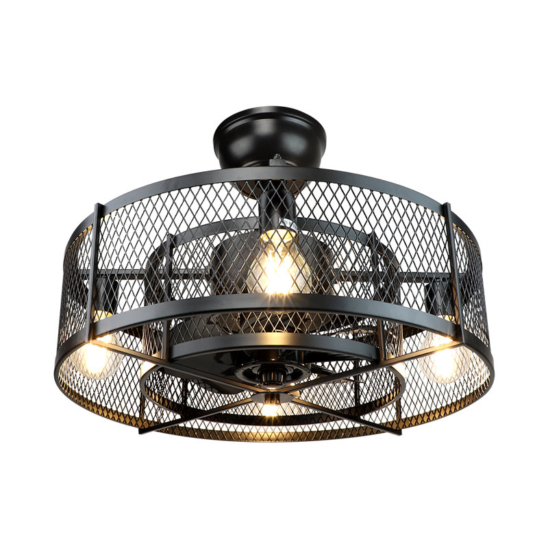 Ventilateurs de plafond en cage de 20 po avec télécommande pour l'application pour la chambre à coucher de patio, ventilateur de plafond encastré avec lumières réversibles 6 vitesses noir Farmhouse