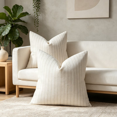 Linen Stripe Pillow Covers 18x18 2pk Beige