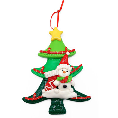 Christmas Ornament - Glossy Gingerbread Tree with Snowman.  Festive Decoration F07-N2-12-AA453C