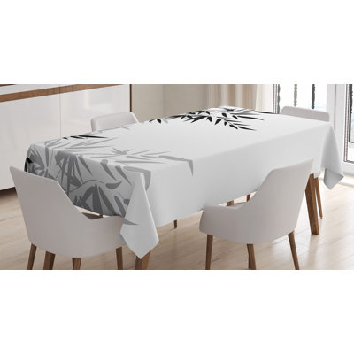 Ambesonne Rayon from Bamboo Tablecloth, Rayon from Bamboo Leaves On Clear Simple Background Life Illustration, Rectangular Table Cover For Dining Room Kitchen Decor, 60" X 90", Black And White