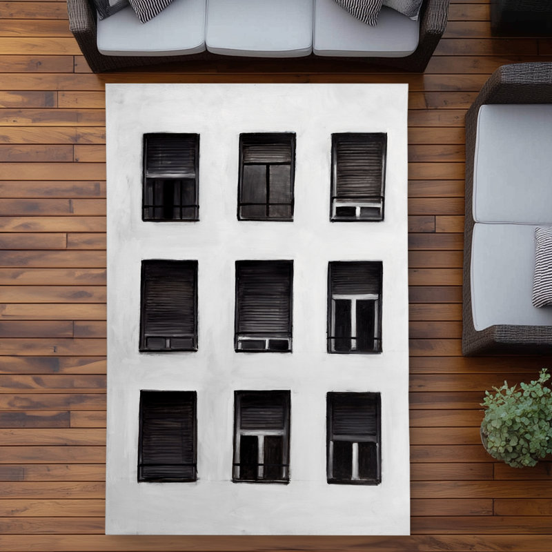 Windows Gray Architecture Outdoor Area Rug | Home Decor