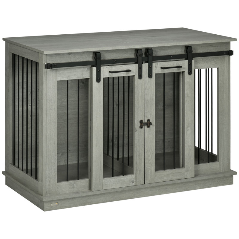 Meuble-cage pour chien avec cloison, Gris