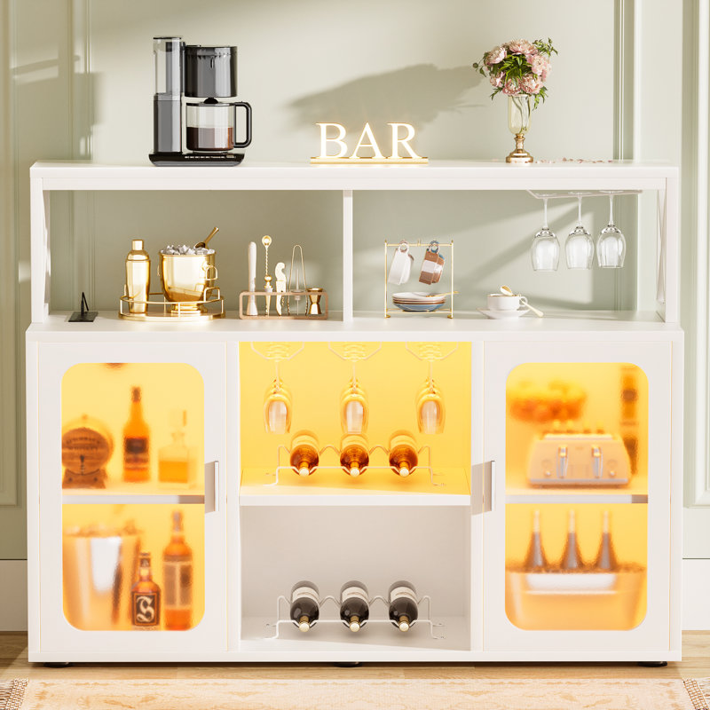 Asrf 47'' Wine Bar,Storage Buffet Cabinet Coffee Bar Cabinet For Liquor,Wine Cabinet With Racks with LEDs, White