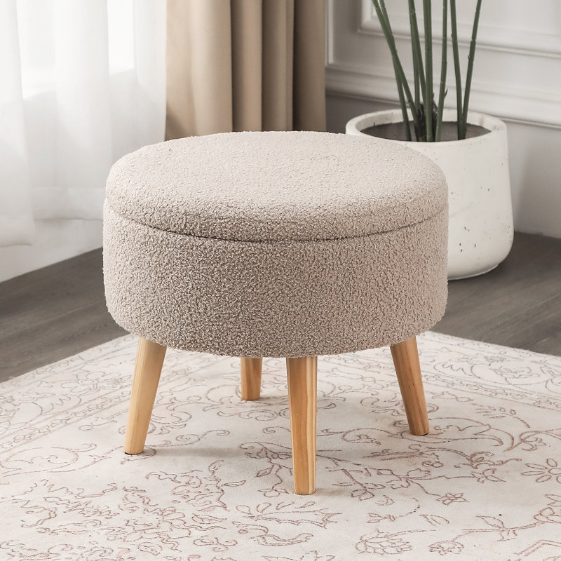 Round Tray Storage Ottoman, Oatmeal