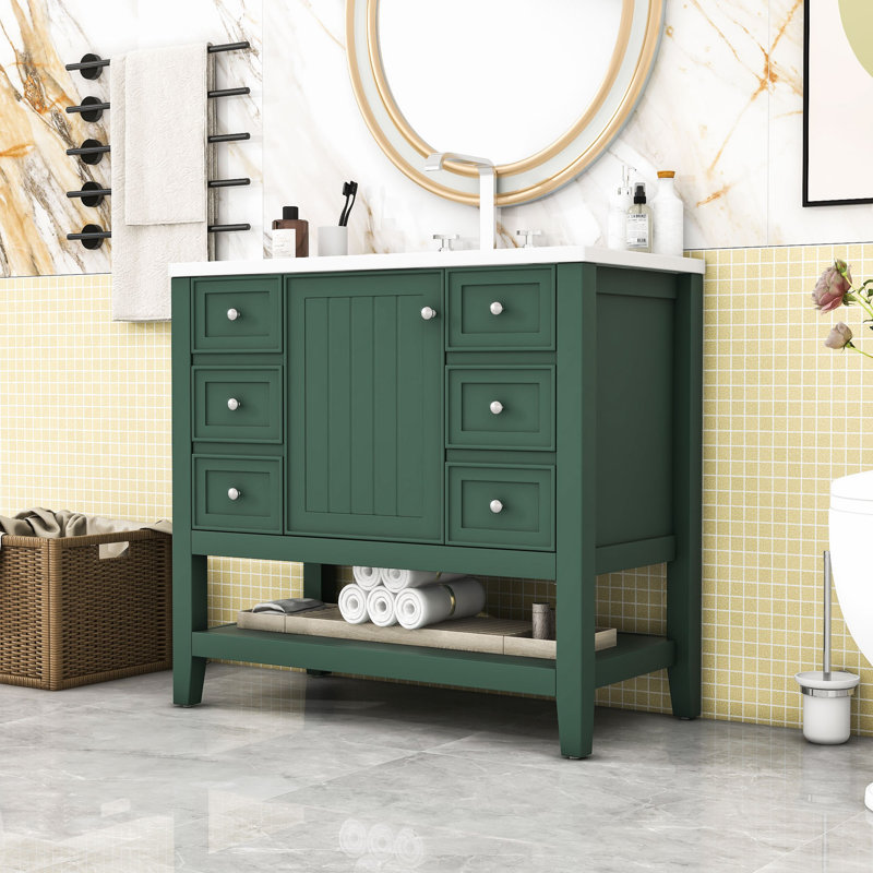 Meuble-lavabo simple 36 po avec plateau en céramique Rhemy, Vert