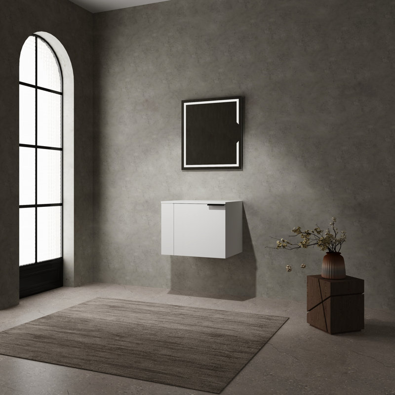 Meuble-lavabo de 61 cm pour salles de bain spacieuses - Meuble moderne sans lavabo, chêne blanc américain, compostable, finition brillante. Convient aux grandes salles de bain. Blanc compostable, résistant à la chaleur excessive.