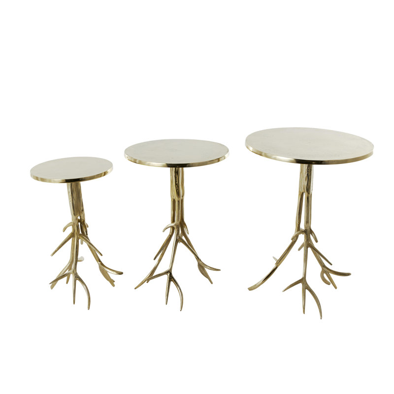 Rosalyn Aluminum Metal Side End Silver Accent Table with Textured Tree Branch Legs Set, Gold