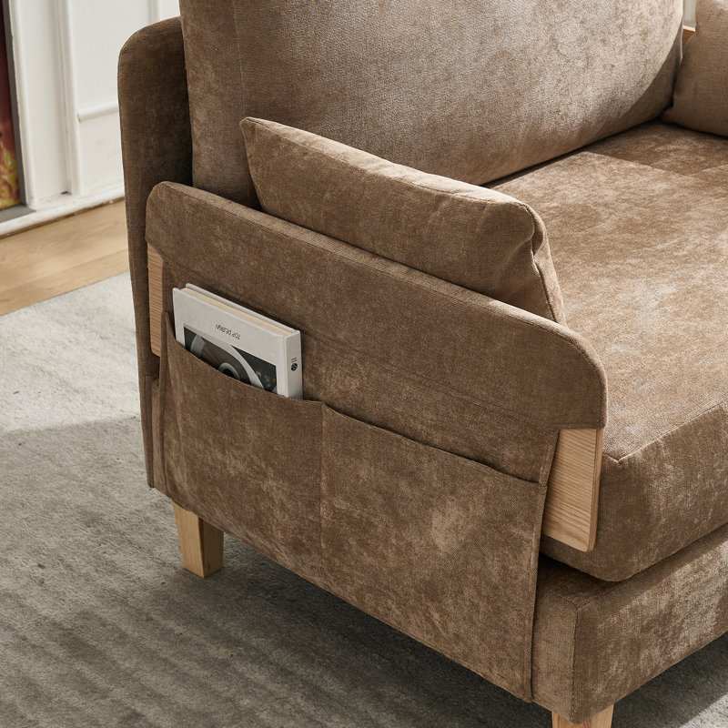 Fauteuil inclinable convertible 3-en-1 brun clair pour canapé-lit, design Mid-Century moderne pour petits espaces, mobilier multifonctionnel avec poches de rangement amovibles