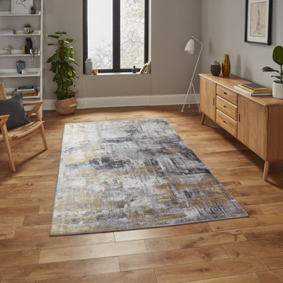 Machine Woven Grey/Yellow Rug