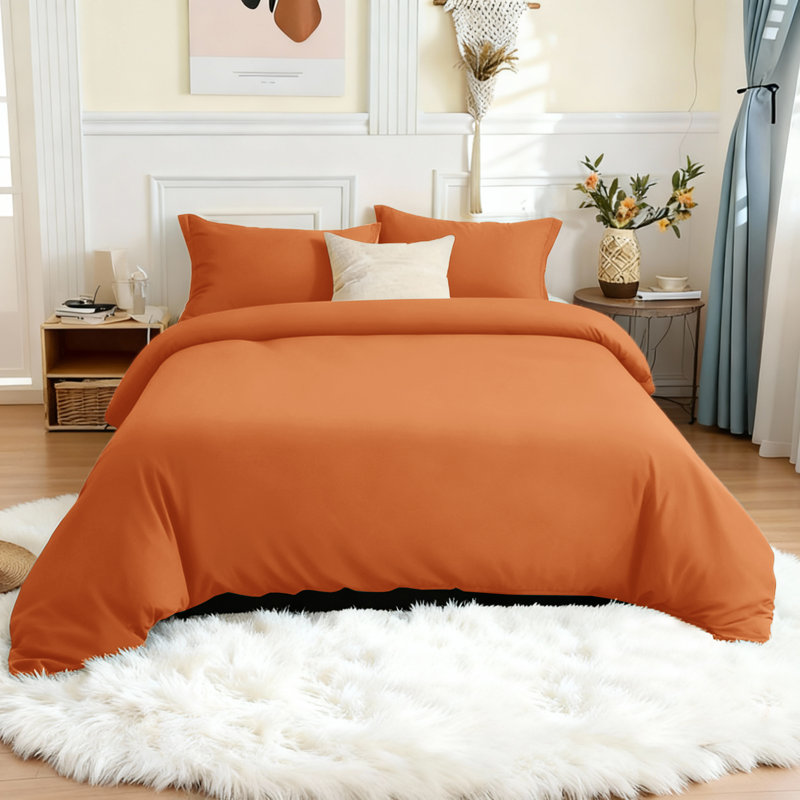 Microfiber 250 TC Reversible 4 piece Plain Duvet Cover Set with Pillowcases, Single Duvet Cover + 3 Additional Pieces, Rust