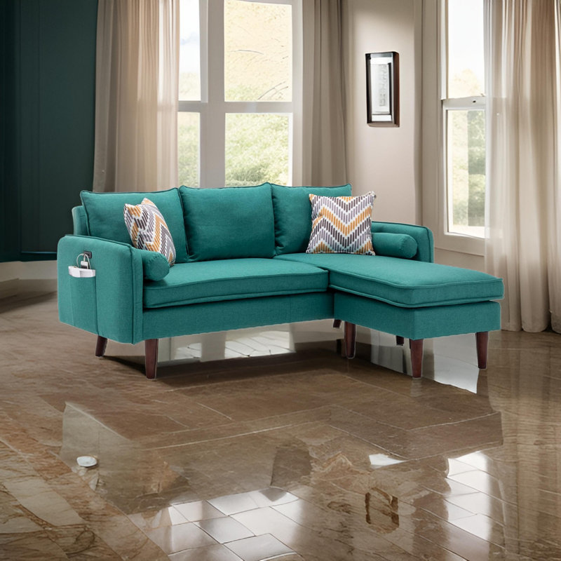 Gouvernour L Shaped Sectional Sofa Chaise with USB Charger & Pillows, Beige Linen, Left Hand Facing, Linen