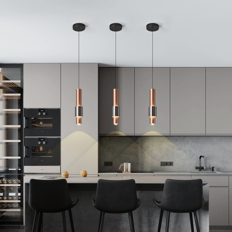 Mini-luminaire suspendu à DEL à intensité réglable et luminaire suspendu pour îlot de cuisine (2 pièces), Bronze / Noir