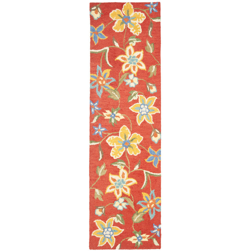 Emrick Hand Hooked Wool Floral Rug, Runner 2'6" x 12'