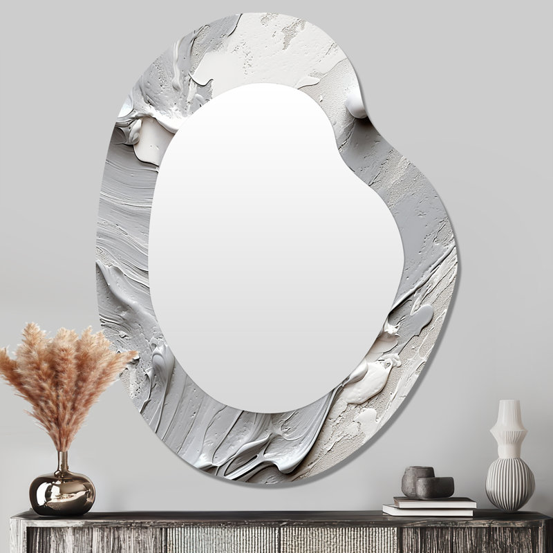 Harmonie grise et crème dans le chaos I - Art abstrait en métal - Miroir mural moderne asymétrique