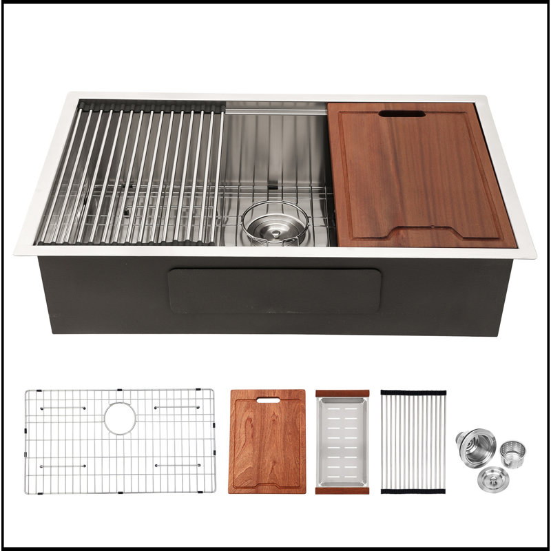 Single Bowl Undermount Workstation Kitchen Sink - 33"X19"X 10" Inch 16 Gauge Stainless Steel Deep Sink