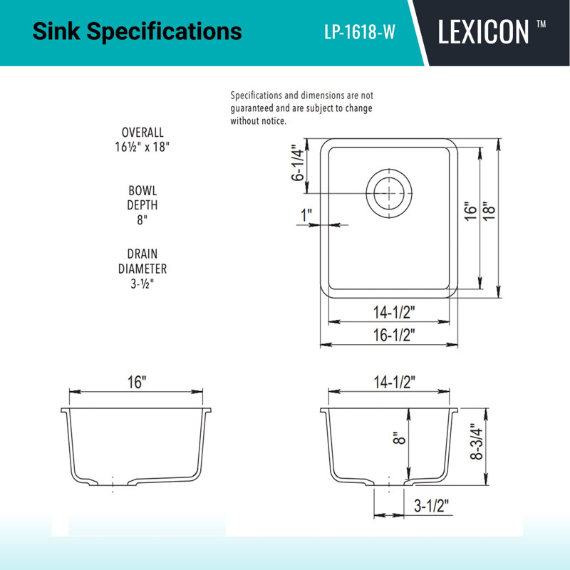 16" x 18" Quartz Kitchen Sink, Single Bowl Sink, Drop-in Sink, Undermount Sink, Granite Kitchen Sink, with Steel Grids and Basket Strainer