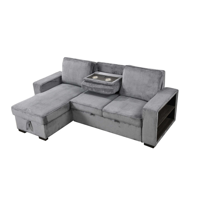 Canapé modulaire moderne en L avec fonction coulissante, canapé-lit convertible, méridienne de rangement, port USB et porte-gobelet pour le salon