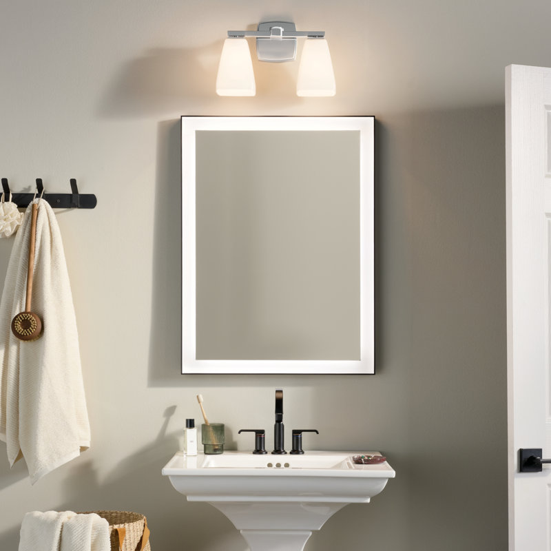 14.25" 2-Light Vanity Light with Water Glass, Chrome, Opal Etched