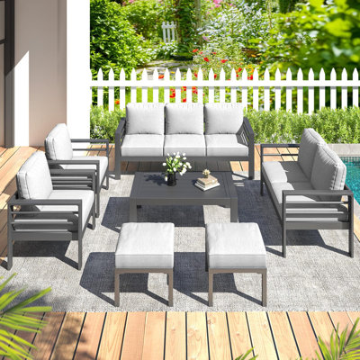 Charlsa Power Coated Aluminium 9 - Person Seating Group with Cushions