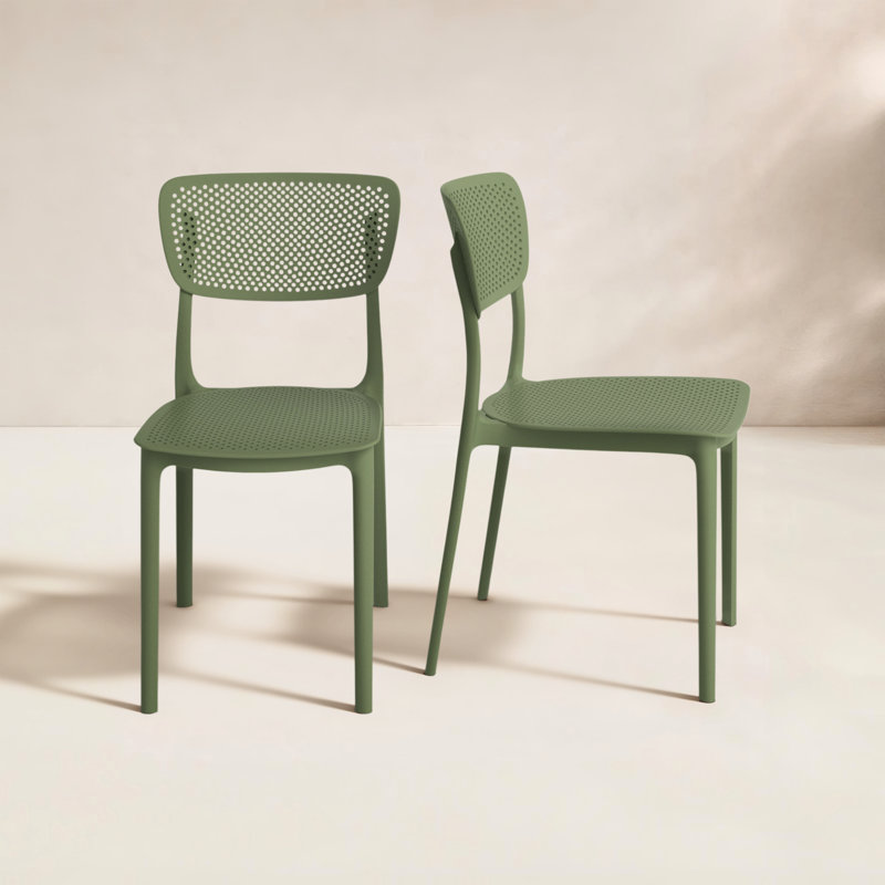 Farrah Stacking Patio Dining Side Chair, Olive Green