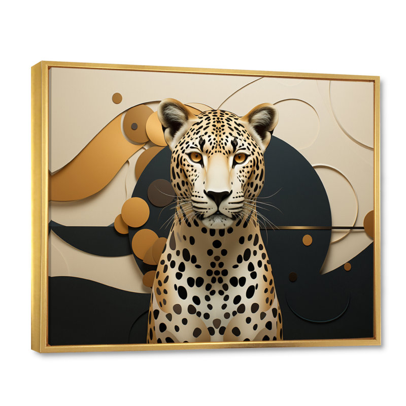 Léopard élégant géométrique - art mural léopard, Cadre flottant doré, H 30 po x l 40 po x P 1,5 po
