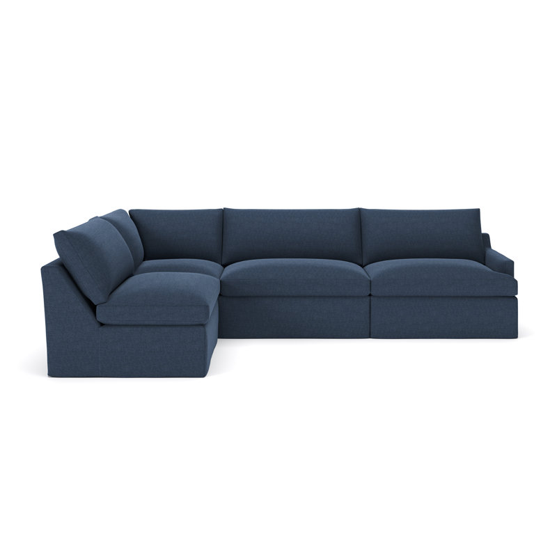 Canapé modulaire 4 pièces Wrenley, Natté bleu marine Drusky Sustain®, Orienté à gauche (vu de face)