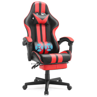Soontrans Gaming Chair with Footrest High Back Computer Office Gamer Chair with Massage and Headrest Lumbar Support Swivel Seat Ergonomic Game Chair f