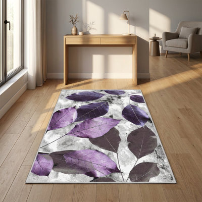 Tapis botanique mauve / gris Sylvana