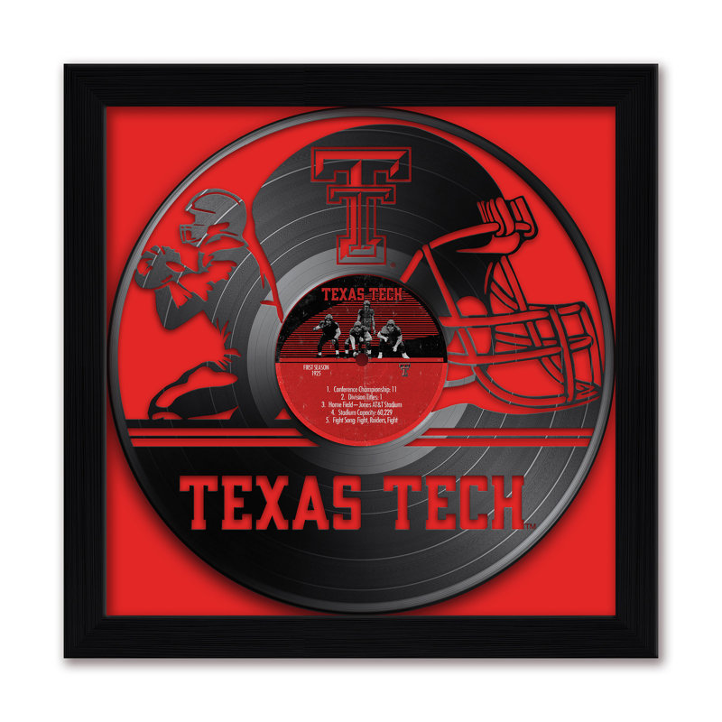 Disque vinyle NCAA-CLC Texas Tech Red Raiders, football américain, impression encadrée 13" x 13"., NCAA Texas Tech