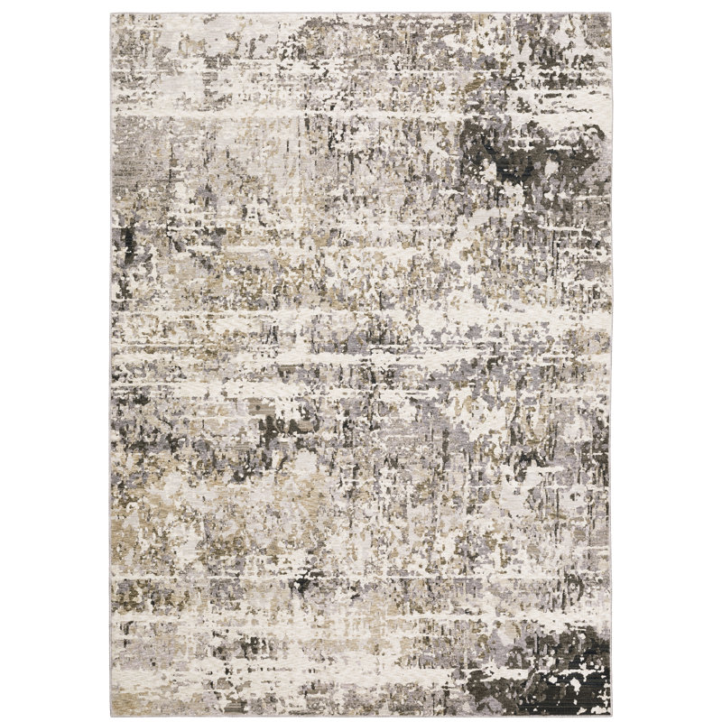 Tapis gris / ivoire à motif abstrait Gwern, Rectangle 7 pi 10 po x 10 pi 10 po