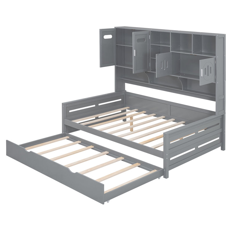 Wooden Daybed With   Trundle, Gray, Full/Double