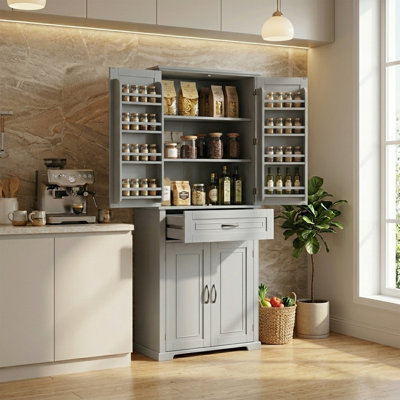 Modern Farmhouse Kitchen Pantry Cabinet,Linen Cabinet With Adjustable Shelf