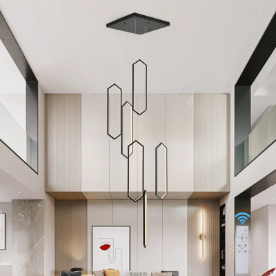 Keysha 6 - Light LED Dimmable Chandelier Long High Ceiling Cluster Pendant for Hallway Staircase with Remote 