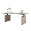 Bureau debout électrique de luxe moderne avec plateau en pierre frittée, options de pieds en cuir bicolore-1207806434-1207806365